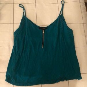 Teal Spaghetti Strap Tank Top w Zipper Detailing